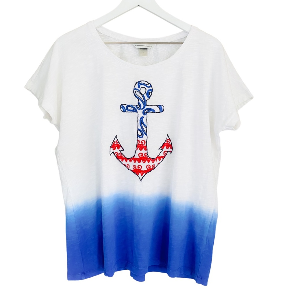 Christopher & Banks White to Blue Dip-Dye Tee with Red & Blue Anchor